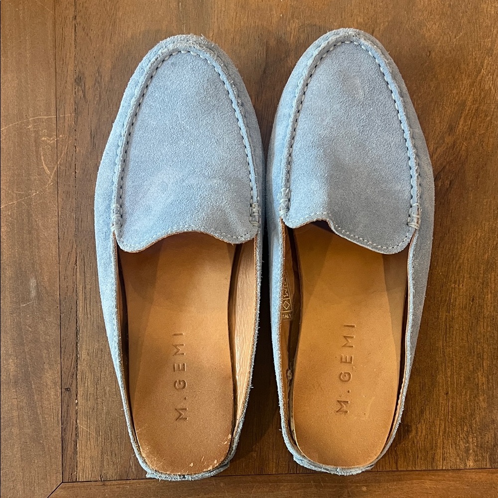 M. Gemi Felize Light Blue Suede Mule Slip-Ons